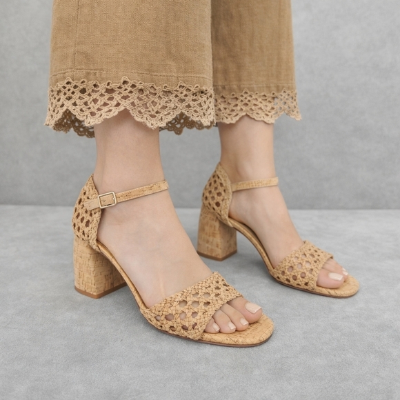 ANTONIO MELANI Shoes - Antonio Melani Heeled Sandals 9.5 Tan Cork Woven Gretel Boho Cottagecore New$140